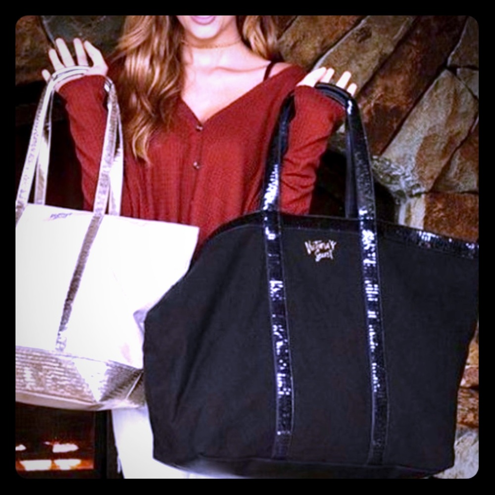 NWT Victoria’s Secret Black Sequin Weekender Tote